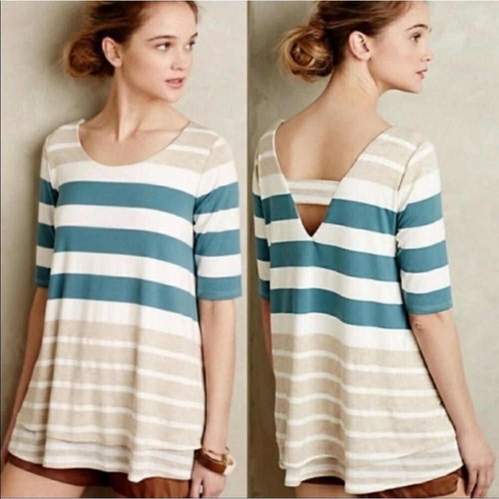 Anthro Puella Swing Striped Top Size M